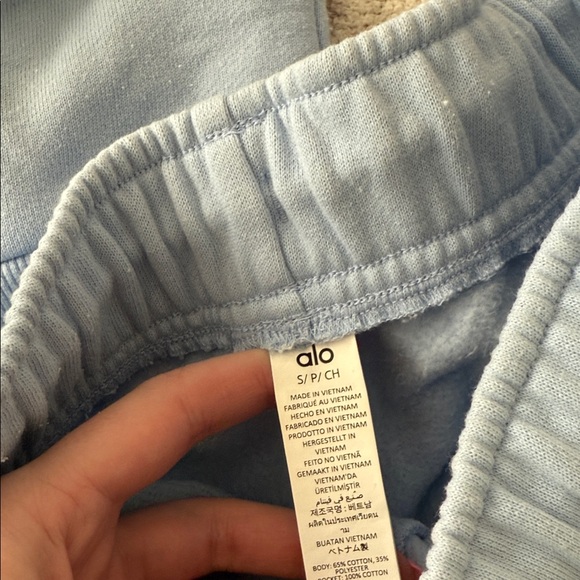 ALO Yoga Light Blue Sweatshirt and Shorts Set - Picture 3 of 6